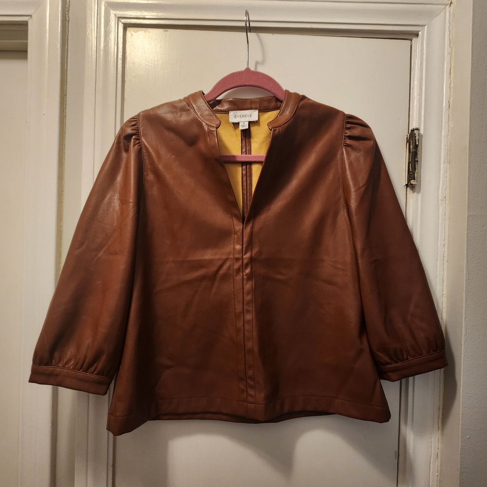 Evereve "Ryann" Vegan Leather Puff Sleeve Top